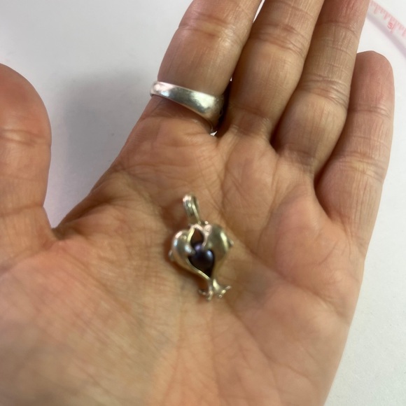 925 sterling silver dolphin cultured pearl Cage Ball Clip y2k hip charm pendant - Picture 6 of 6